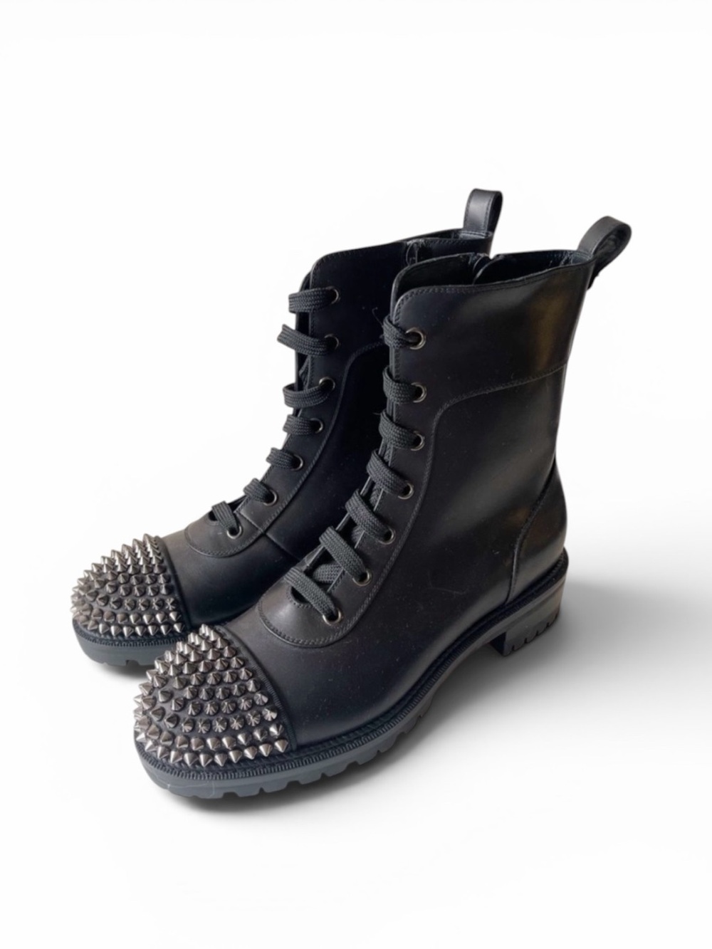 Christian Louboutin Mad Boot Spiked Combat Boots Black Leatherโ Red Sole 36.5